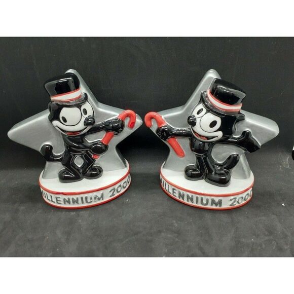 CLAY ART Other - Clay Art FELIX THE CAT Millennium 2000 Salt and Pepper Shakers 1997  NEVER USED